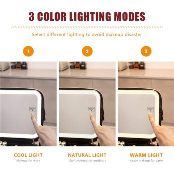 Lighted Travel Makeup Bag -3 Colors,Mirror,2-Layer Organizer with 10X Magnifying - Picture 4 of 7